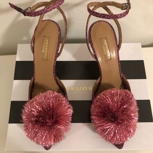 Aquazzura Powder Puff 85mm Sling Pumps Lurex Pink